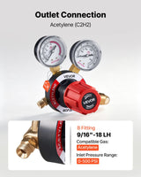 VEVOR Acetylene Regulator, 0–500 PSI Gas Pressure Regulator with Dual Gauges, CGA-510 Inlet & 9/16"-18 LH Outlet for Welding & Cutting