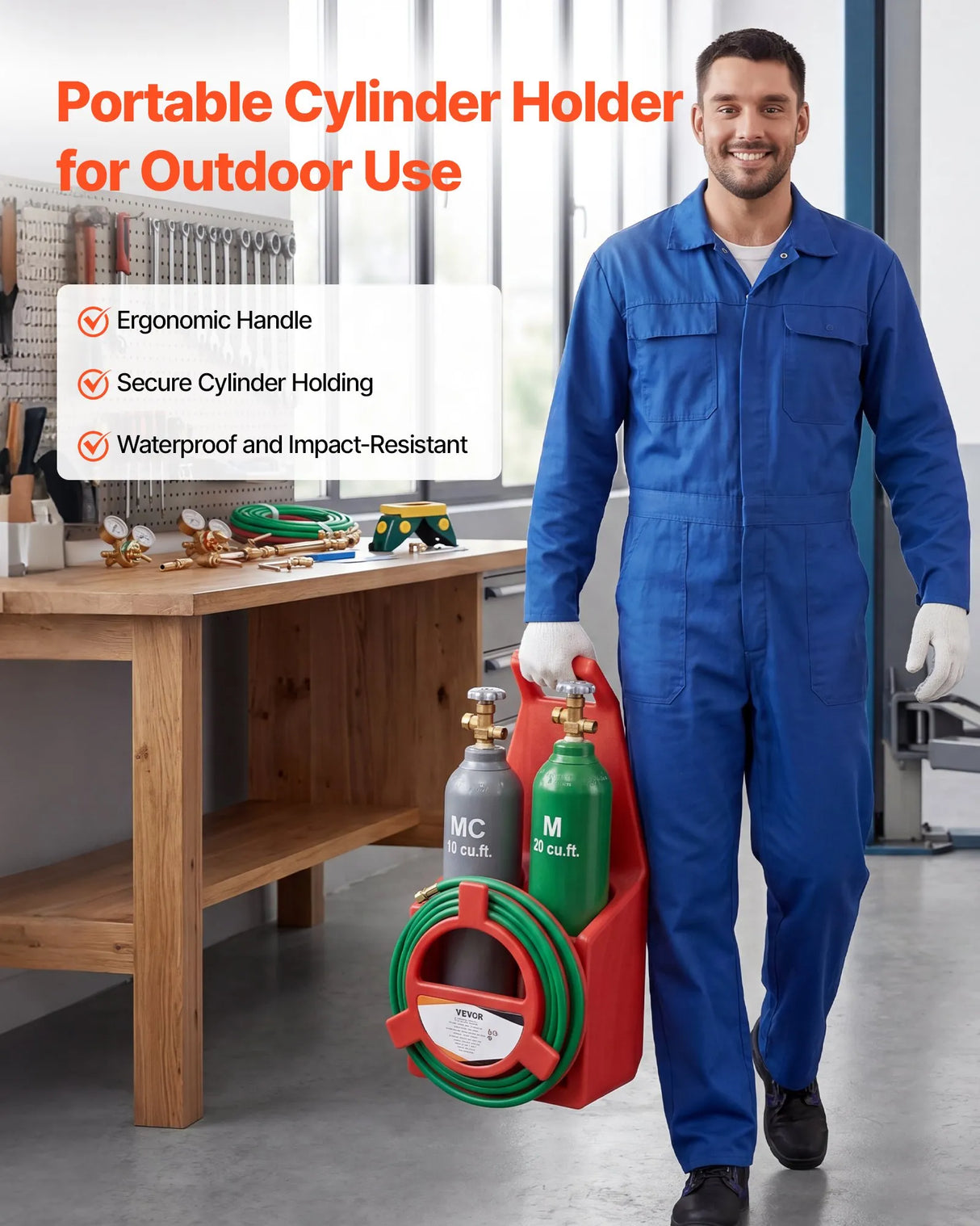 VEVOR Oxygen Acetylene Torch Kit with Check Valves & Cylinder Holder, 15 Ft Twin Hose, Welding & Cutting Outfit