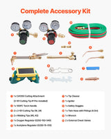VEVOR Oxygen Acetylene Torch Kit with Check Valves | 15 Ft Twin Hose | 2 Cutting Tips & 2 Welding Tips
