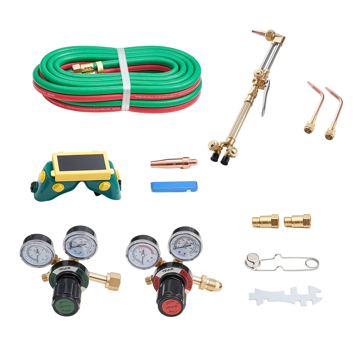 VEVOR Oxygen Acetylene Torch Kit with Check Valves | 15 Ft Twin Hose | 2 Cutting Tips & 2 Welding Tips